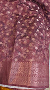 Wine shade floral printed banarasi saree