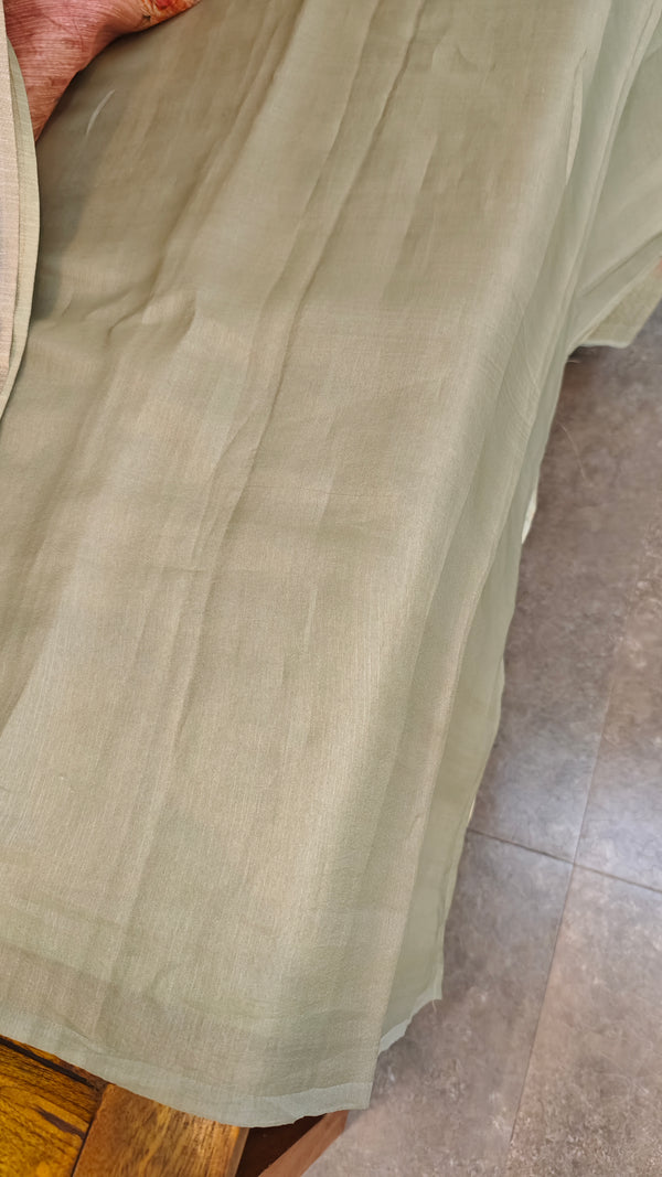 Peach and green printed banarasi saree