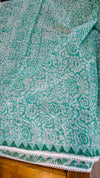 Mint green net kota saree with chikankari palla