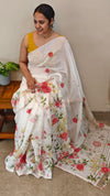 White floral cutwork saree