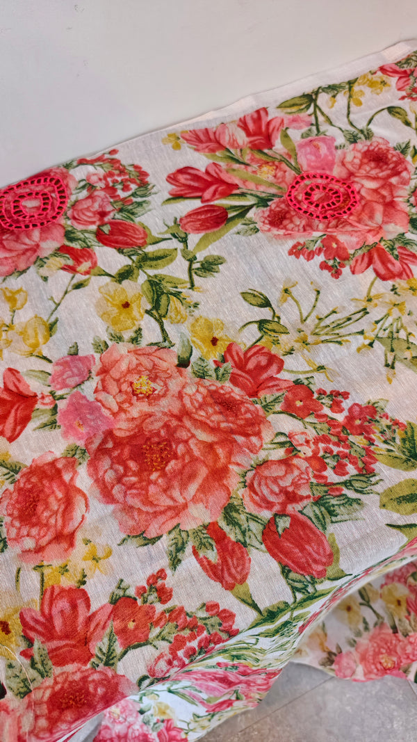 White floral cutwork saree