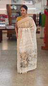 Off white net kota saree with digital prints