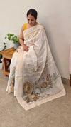 Off white net kota saree with digital prints
