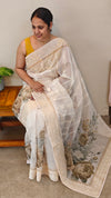 Off white net kota saree with digital prints
