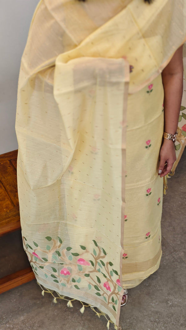 Yellow linen chanderi jamdani suit