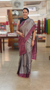 RT33 - Grey and wine block printed tussar silk saree