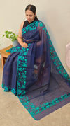 Navy blue moonga kota embroidered saree