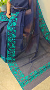 Navy blue moonga kota embroidered saree