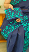 Navy blue moonga kota embroidered saree