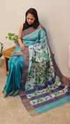 Aqua green tussar silk saree