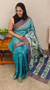 Aqua green tussar silk saree