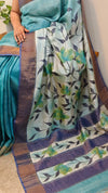 Aqua green tussar silk saree
