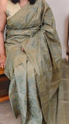 Olive green moonga tussar embroidered saree