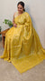 Yellow checked tussar embroidered saree