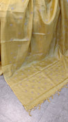 Yellow checked tussar embroidered saree