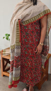 Brick red and Beige Block printed cotton suit