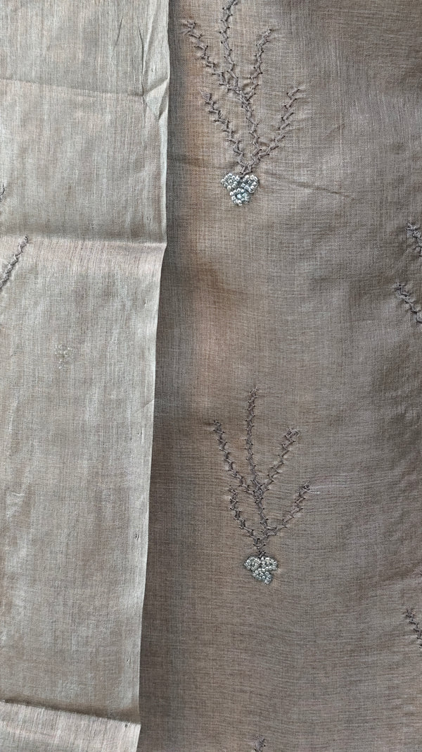 Grey hand embroidered tussar silk suit