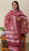 Onion pink printed tussar silk suit