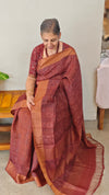 Rust shade ajrakh printed tussar silk saree - SB01
