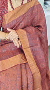 Rust shade ajrakh printed tussar silk saree - SB01