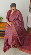 Rosewood pink ajrakh printed tussar silk saree - SB01