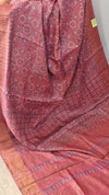 Rosewood pink ajrakh printed tussar silk saree - SB01