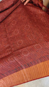 Rust shade ajrakh printed tussar silk saree - SB01