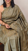 Olive Green tussar silk saree