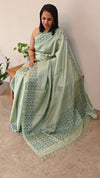 Teal green and blue Tussar silk saree