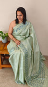 Teal green and blue Tussar silk saree