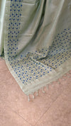 Teal green and blue Tussar silk saree