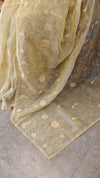 Canary yellow applique embroidered organza saree - ED971