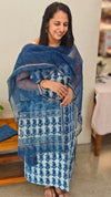 Indigo cotton suit with kota doria dupatta