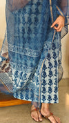 Indigo cotton suit with kota doria dupatta
