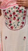Off white cotton linen suit with hand embroidery