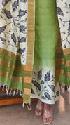 Green printed tussar silk suit
