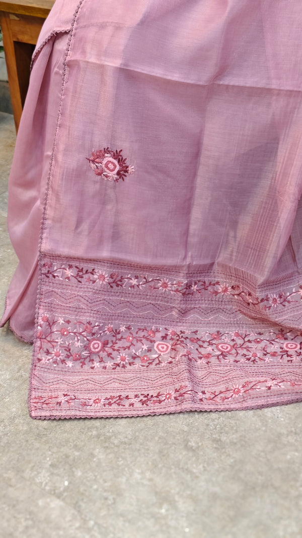 Onion Pink hand embroidered saree - 57033