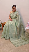Green Hand embroidered saree-57033