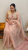 Blush peach hand embroidered saree - 57033