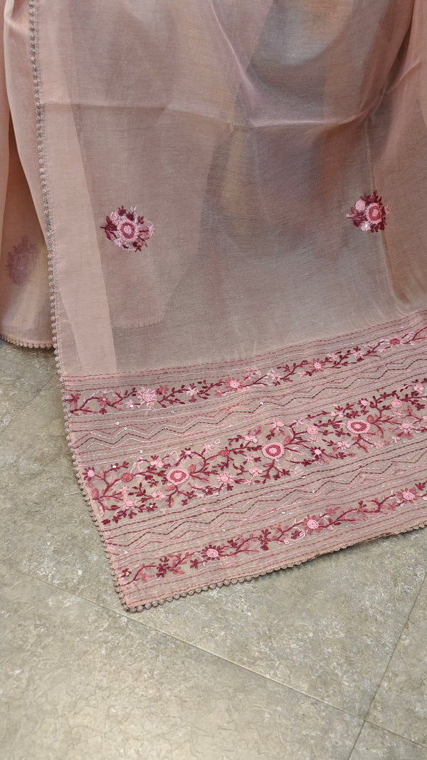Blush peach hand embroidered saree - 57033