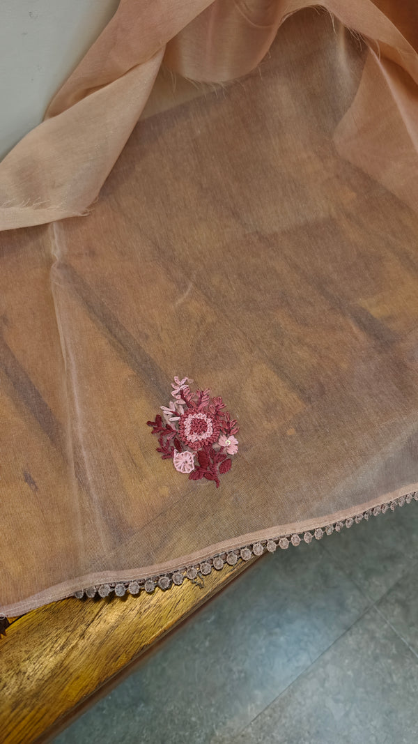 Blush peach hand embroidered saree - 57033