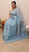 Blue Hand embroidered saree -57033