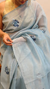 Blue Hand embroidered saree -57033