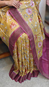 Mustard and pink floral printed tussar silk saree - 48002