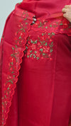 Red Net kota suit with cross stitch embroidery