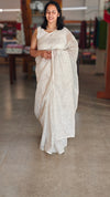 Ivory white organza silk saree with chikankari embroidery