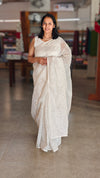 Ivory white organza silk saree with chikankari embroidery