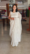 Ivory white organza silk saree with chikankari embroidery