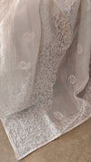 Ivory white organza silk saree with chikankari embroidery