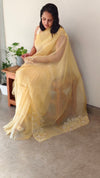 Yellow tissue organza saree - 2034C